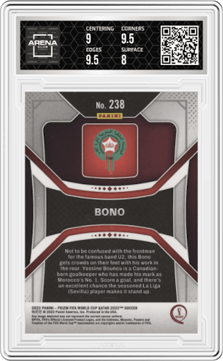 Bono from the 2022 Panini Prizm FIFA WC Qatar set graded by Arena Club and given an overall grade of 8.5.