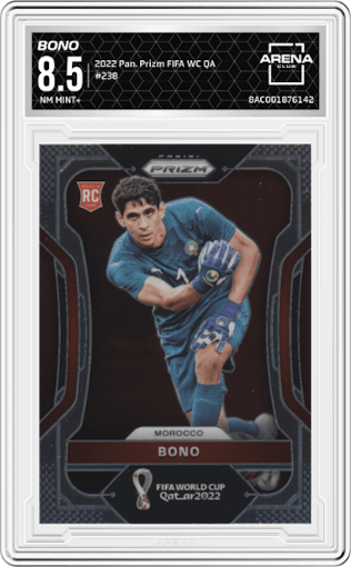 Bono from the 2022 Panini Prizm FIFA WC Qatar set graded by Arena Club and given an overall grade of 8.5.