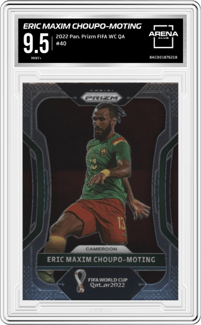 Eric Maxim Choupo-Moting from the 2022 Panini Prizm FIFA WC Qatar set graded by Arena Club and given an overall grade of 9.5.