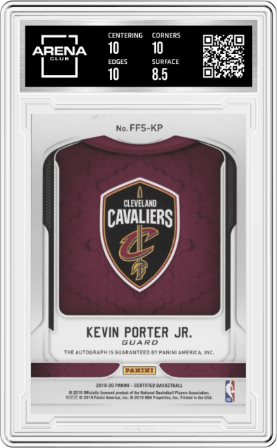 Kevin Porter Jr. from the 2019-20 Panini Certified Basketball set featuring a Camo parallel graded by Arena Club and given an overall grade of 9.