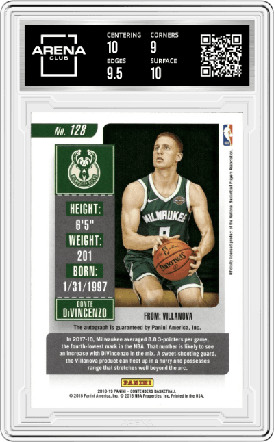 Donte DiVincenzo from the 2018-19 Panini Contenders set graded by Arena Club and given an overall grade of 9.5.
