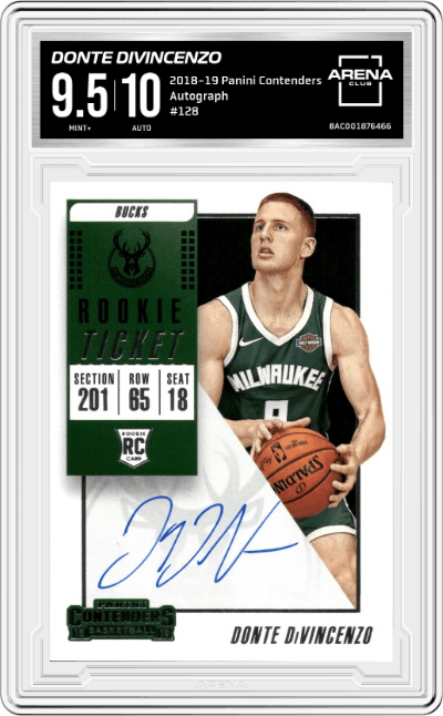 Donte DiVincenzo from the 2018-19 Panini Contenders set graded by Arena Club and given an overall grade of 9.5.