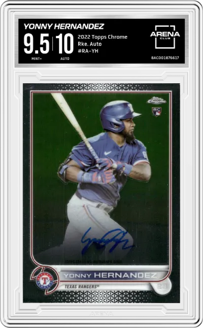 Yonny Hernandez from the 2022 Topps Chrome set graded by Arena Club and given an overall grade of 9.5.