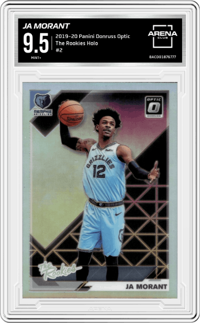 Ja Morant from the 2019-20 Panini Donruss Optic set featuring a Holo parallel graded by Arena Club and given an overall grade of 9.5.