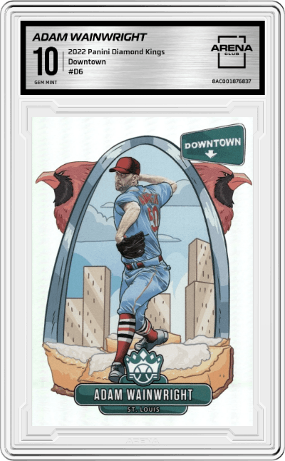 Adam Wainwright from the 2022 Panini Diamond Kings set graded by Arena Club and given an overall grade of 10.
