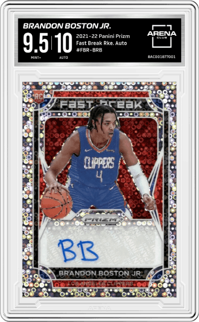 Brandon Boston Jr. from the 2021-22 Panini Prizm  set graded by Arena Club and given an overall grade of 9.5.