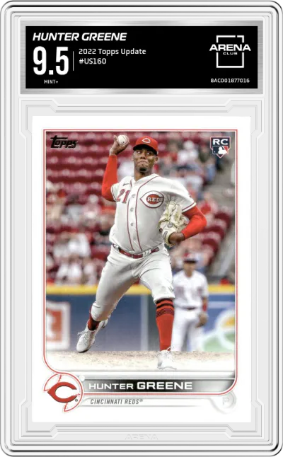 Hunter Greene from the 2022 Topps Update  set graded by Arena Club and given an overall grade of 9.5.