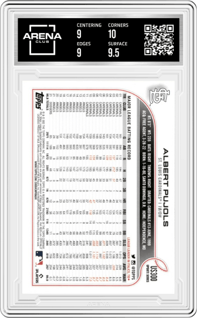 Albert Pujols  from the 2022 Topps Update  set graded by Arena Club and given an overall grade of 9.5.