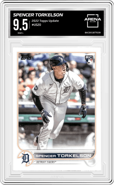 Spencer Torkelson from the 2022 Topps Update  set graded by Arena Club and given an overall grade of 9.5.
