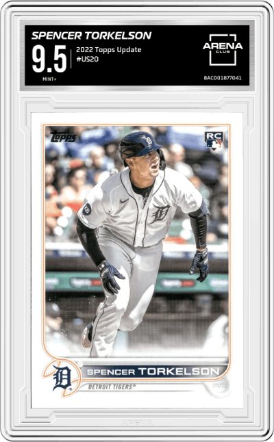 Spencer Torkelson from the 2022 Topps Update  set graded by Arena Club and given an overall grade of 9.5.