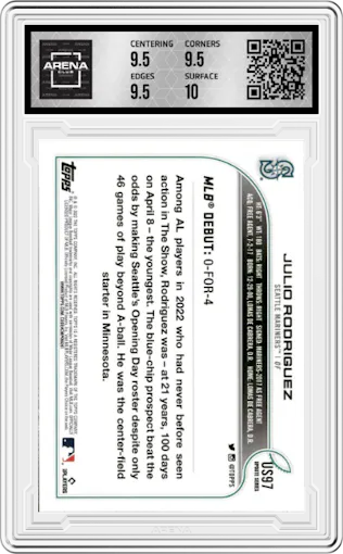 Julio Rodriguez from the 2022 Topps Update Series set graded by Arena Club and given an overall grade of 10.