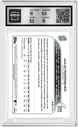 Julio Rodriguez from the 2022 Topps Update Series set graded by Arena Club and given an overall grade of 10.