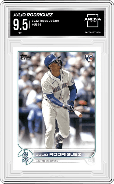 Julio Rodriguez from the 2022 Topps Update  set graded by Arena Club and given an overall grade of 9.5.