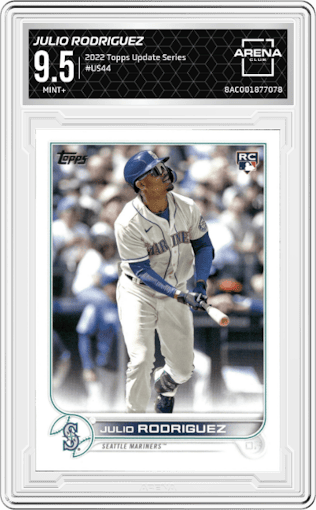 Julio Rodriguez from the 2022 Topps Update Series set graded by Arena Club and given an overall grade of 9.5.