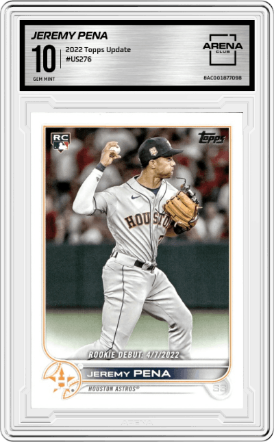 Jeremy Pena from the 2022 Topps Update  set graded by Arena Club and given an overall grade of 10.