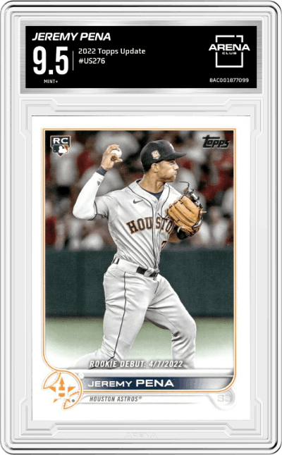 Jeremy Pena from the 2022 Topps Update  set graded by Arena Club and given an overall grade of 9.5.