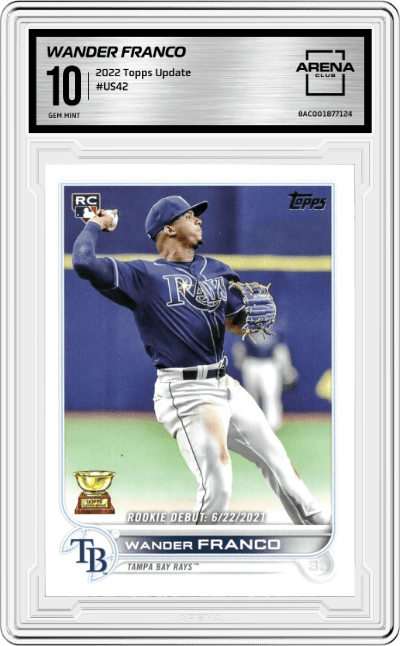 Wander Franco from the 2022 Topps Update  set graded by Arena Club and given an overall grade of 10.