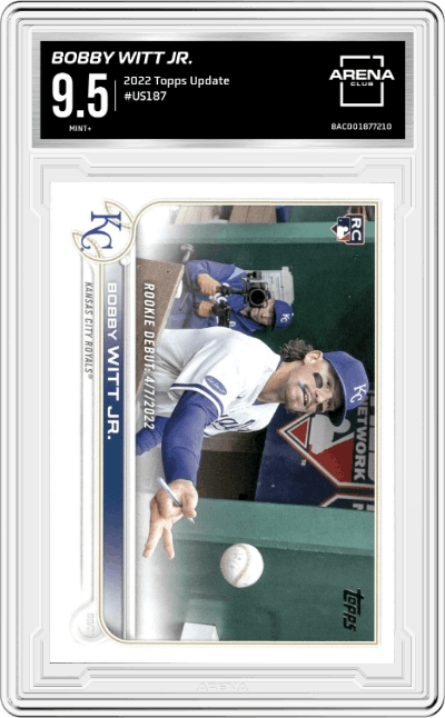 Bobby Witt Jr. from the 2022 Topps Update  set graded by Arena Club and given an overall grade of 9.5.