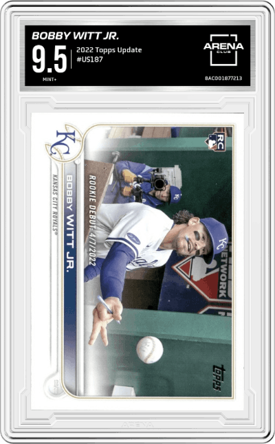 Bobby Witt Jr. from the 2022 Topps Update  set graded by Arena Club and given an overall grade of 9.5.