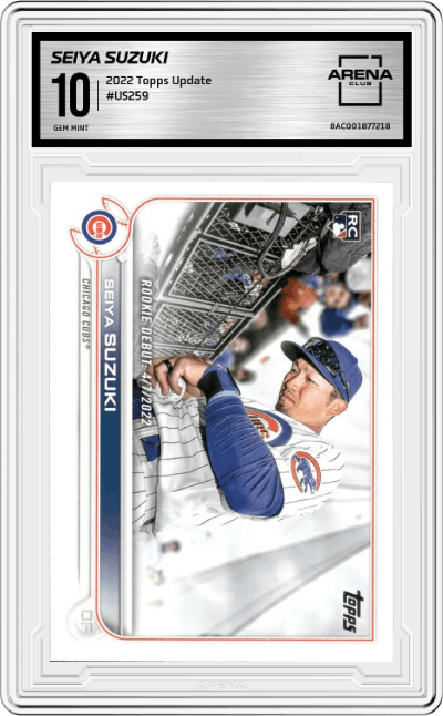 Seiya Suzuki from the 2022 Topps Update  set graded by Arena Club and given an overall grade of 10.