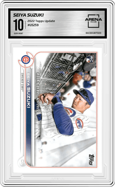 Seiya Suzuki from the 2022 Topps Update  set graded by Arena Club and given an overall grade of 10.