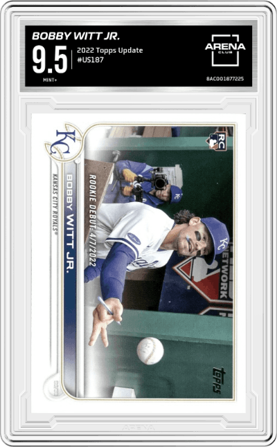 Bobby Witt Jr. from the 2022 Topps Update  set graded by Arena Club and given an overall grade of 9.5.