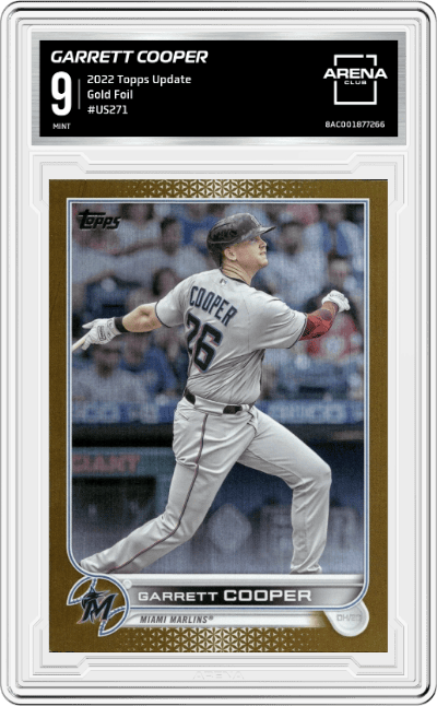 Garrett Cooper  from the 2022 Topps Update  set featuring a Gold Foil parallel graded by Arena Club and given an overall grade of 9.
