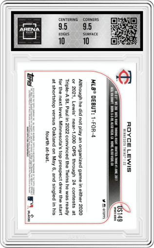 Royce Lewis from the 2022 Topps Update  set graded by Arena Club and given an overall grade of 10.