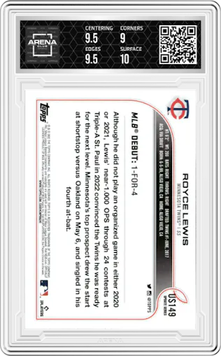 Royce Lewis from the 2022 Topps Update  set graded by Arena Club and given an overall grade of 9.5.
