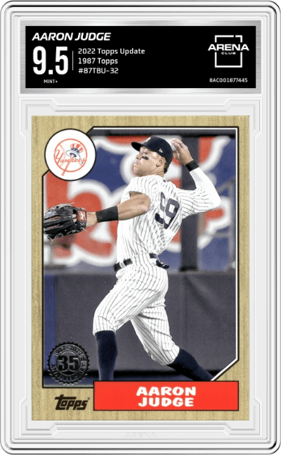 Aaron Judge from the 2022 Topps Update  set graded by Arena Club and given an overall grade of 9.5.