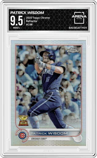 Patrick Wisdom from the 2022 Topps Chrome set featuring a Refractor parallel graded by Arena Club and given an overall grade of 9.5.