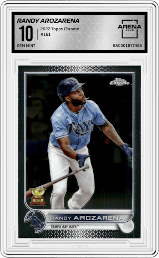 Randy Arozarena from the 2022 Topps Chrome set graded by Arena Club and given an overall grade of 10.