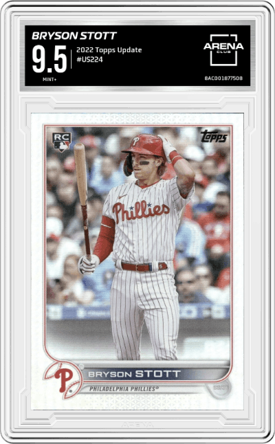 Bryson Stott from the 2022 Topps Update  set graded by Arena Club and given an overall grade of 9.5.