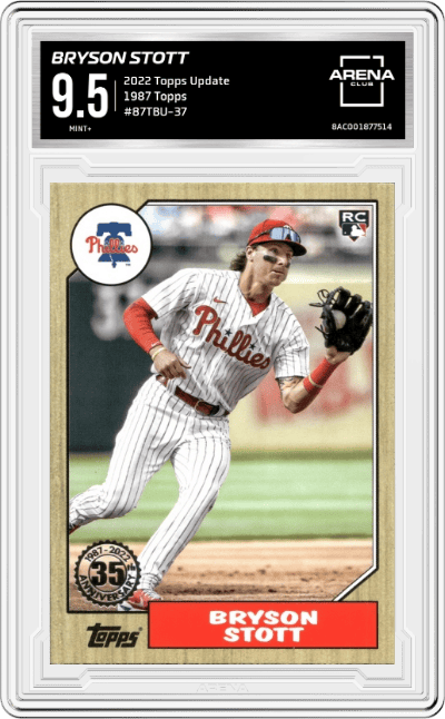 Bryson Stott from the 2022 Topps Update  set graded by Arena Club and given an overall grade of 9.5.