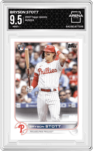 Bryson Stott from the 2022 Topps Update  set graded by Arena Club and given an overall grade of 9.5.