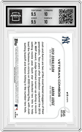 Donaldson/Judge  from the 2022 Topps Update  set graded by Arena Club and given an overall grade of 10.