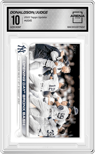 Donaldson/Judge  from the 2022 Topps Update  set graded by Arena Club and given an overall grade of 10.