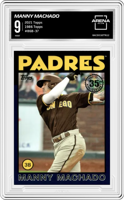 Manny Machado from the 2021 Topps Series 2 set graded by Arena Club and given an overall grade of 9.