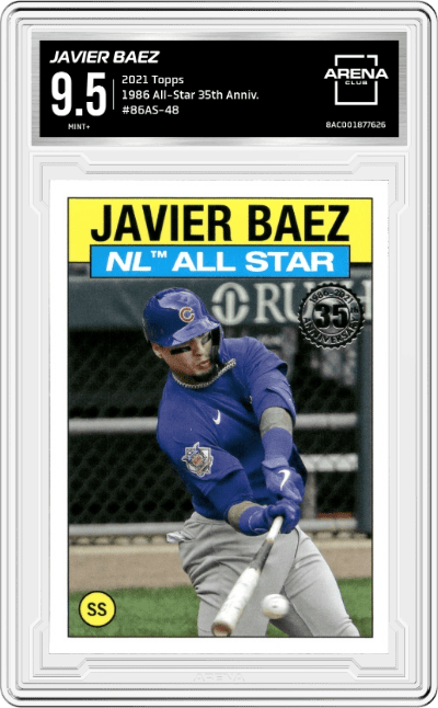 Javier Baez from the 2021 Topps Series 2 set graded by Arena Club and given an overall grade of 9.5.