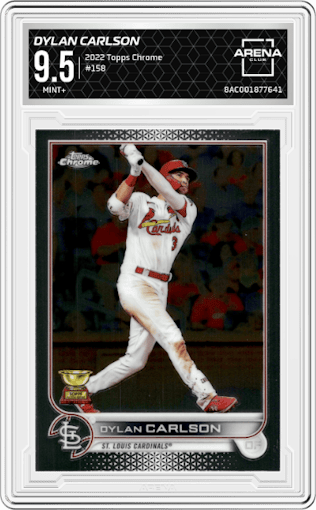 Dylan Carlson from the 2022 Topps Chrome set graded by Arena Club and given an overall grade of 9.5.