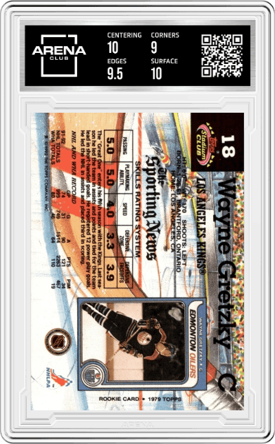 Wayne Gretzky from the 1992-93 Stadium Club set graded by Arena Club and given an overall grade of 9.5.