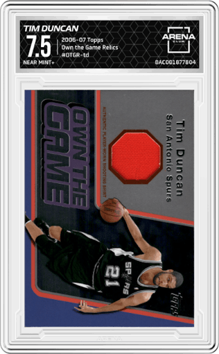 Tim Duncan from the 2006-07 Topps set graded by Arena Club and given an overall grade of 7.5.
