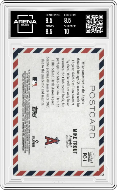 Mike Trout from the 2022 Topps Archives set graded by Arena Club and given an overall grade of 9.