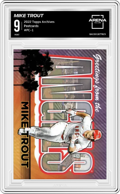 Mike Trout from the 2022 Topps Archives set graded by Arena Club and given an overall grade of 9.