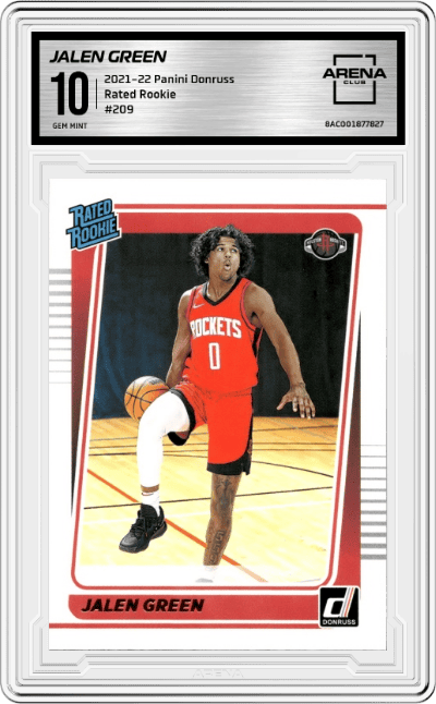 Jalen Green from the 2021-22 Panini Donruss set graded by Arena Club and given an overall grade of 10.