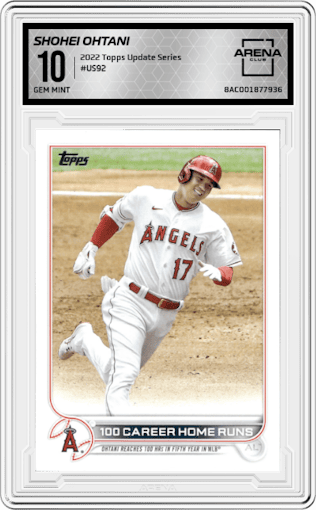 Shohei Ohtani from the 2022 Topps Update Series set graded by Arena Club and given an overall grade of 10.