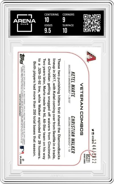 Ketel Marte/Christian Walker from the 2022 Topps Update  set featuring a Gold parallel graded by Arena Club and given an overall grade of 9.5.