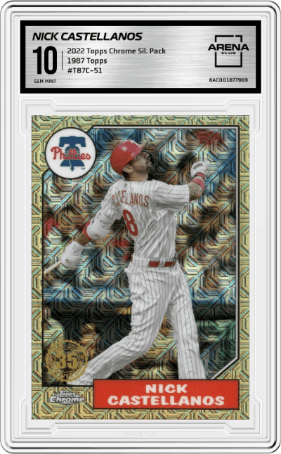  Nick Castellanos from the 2022 Topps Silver Pack  set graded by Arena Club and given an overall grade of 10.