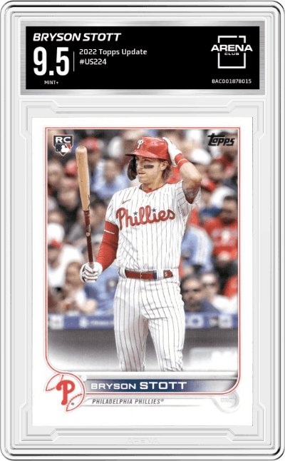 Bryson Stott from the 2022 Topps Update  set graded by Arena Club and given an overall grade of 9.5.