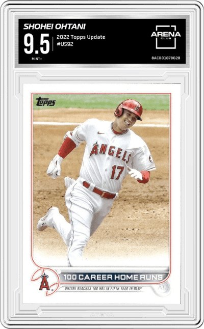 Shohei Ohtani from the 2022 Topps Update  set graded by Arena Club and given an overall grade of 9.5.